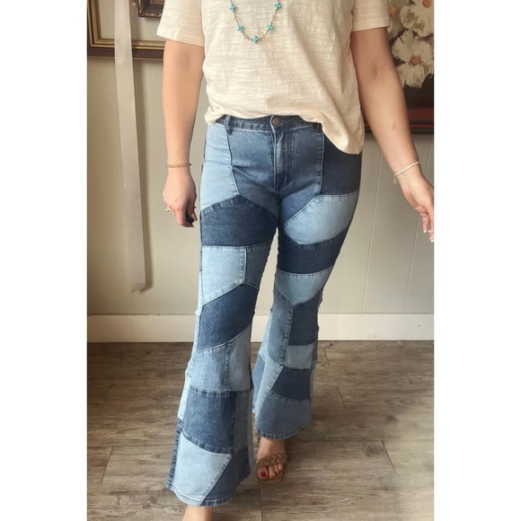 Oli & Hali Washed Patchwork Denim Flares - Picture 5 of 11